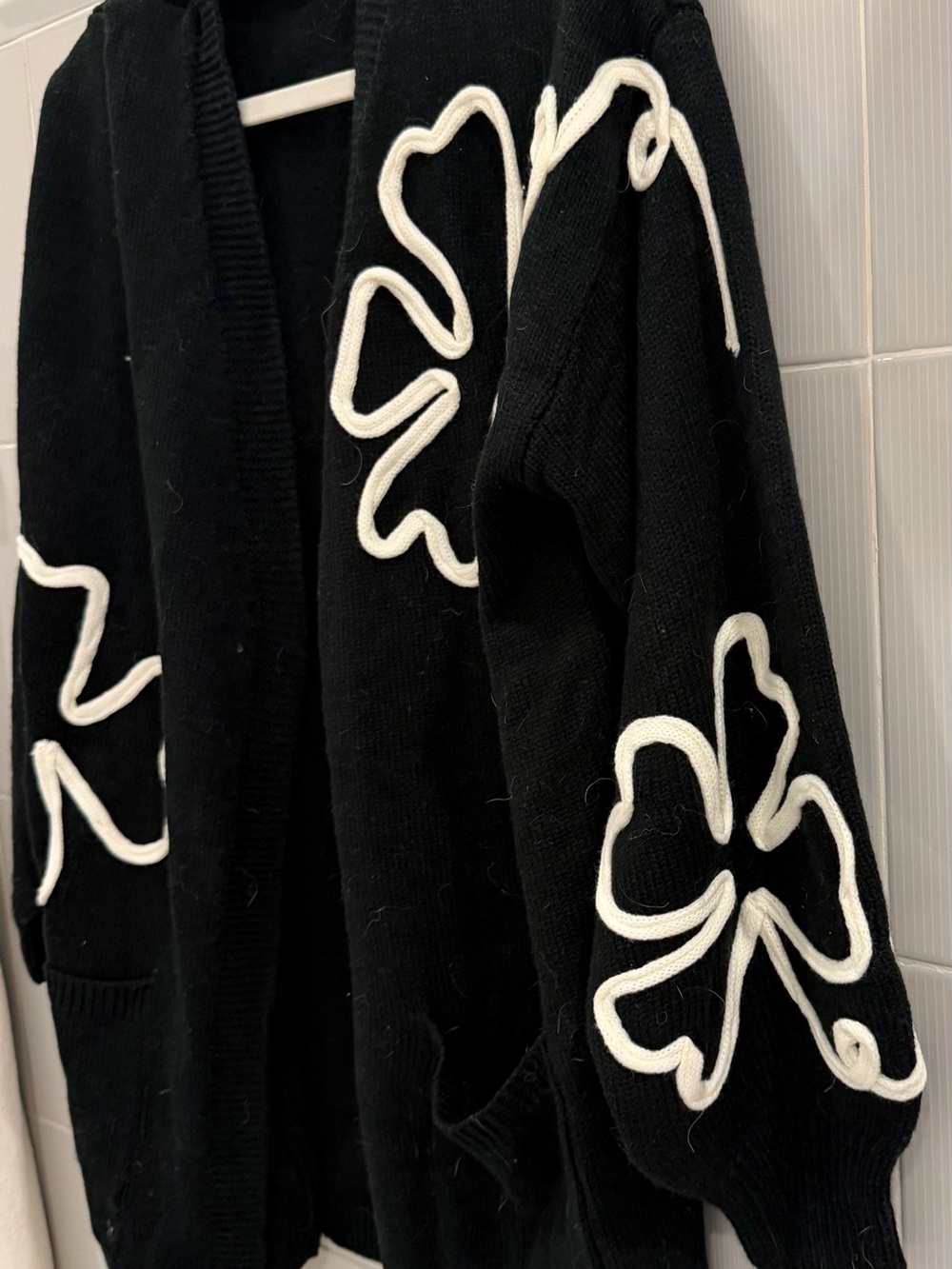 NWT BloomChic Black Cardigan with White Floral Outline